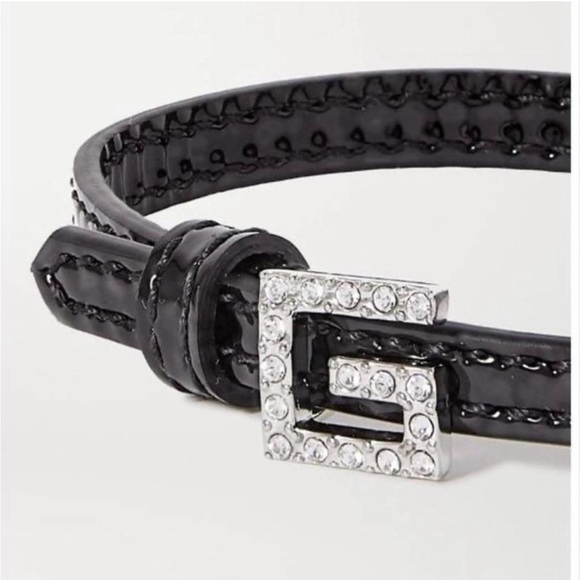 ποΈ GUCCI Black PATENT LEATHER Bracelet with CRYSTAL SQUARE G Buckle Size Mππ€ - Picture 3 of 13